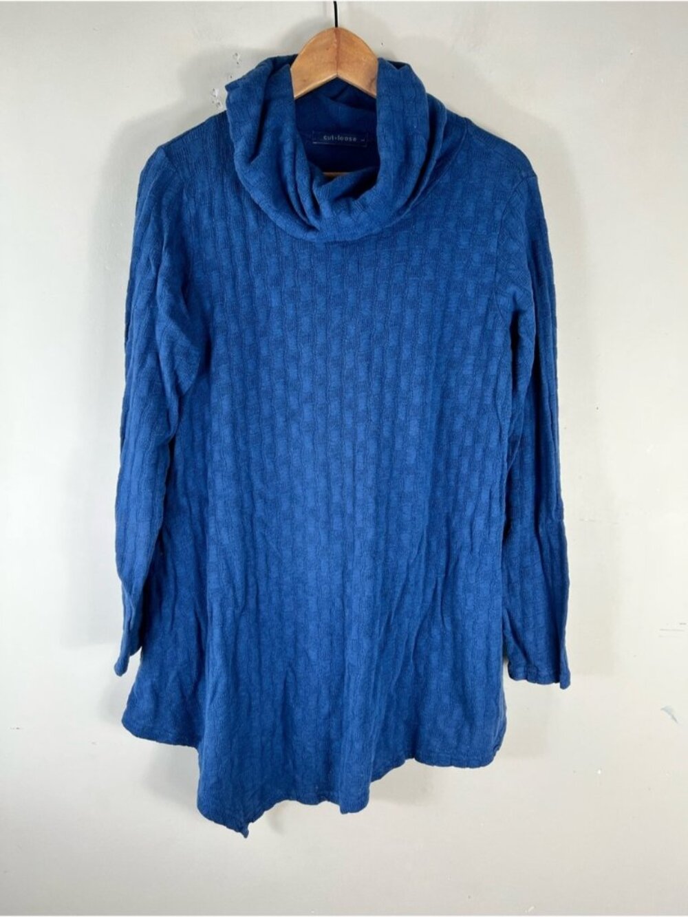 Cut Loose blue textured Long Sleeve cowl Neck Tunic Sweater Top Large Lagenlook